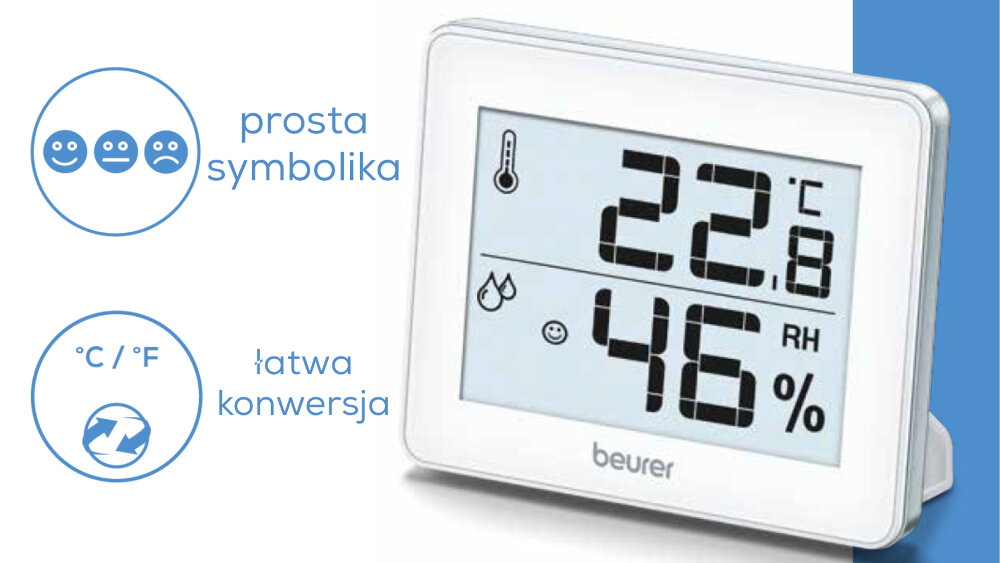 Stacja pogody BEURER HM 16 Biały cpraca wyswietlanie temperatura