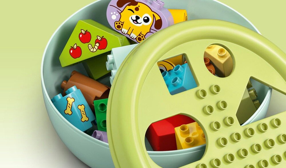 LEGO 10441 DUPLO Sorter kształtów: dom szczeniaczków Kolorowe klocki w czterech kształtach pieski i kolorowe zabawki