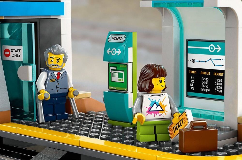 LEGO 60469 City Centralny dworzec kolejowy telefon, bilet, rogalik i kubek 33 cm wysokości, 44 cm szerokości i 30 cm głębokości
