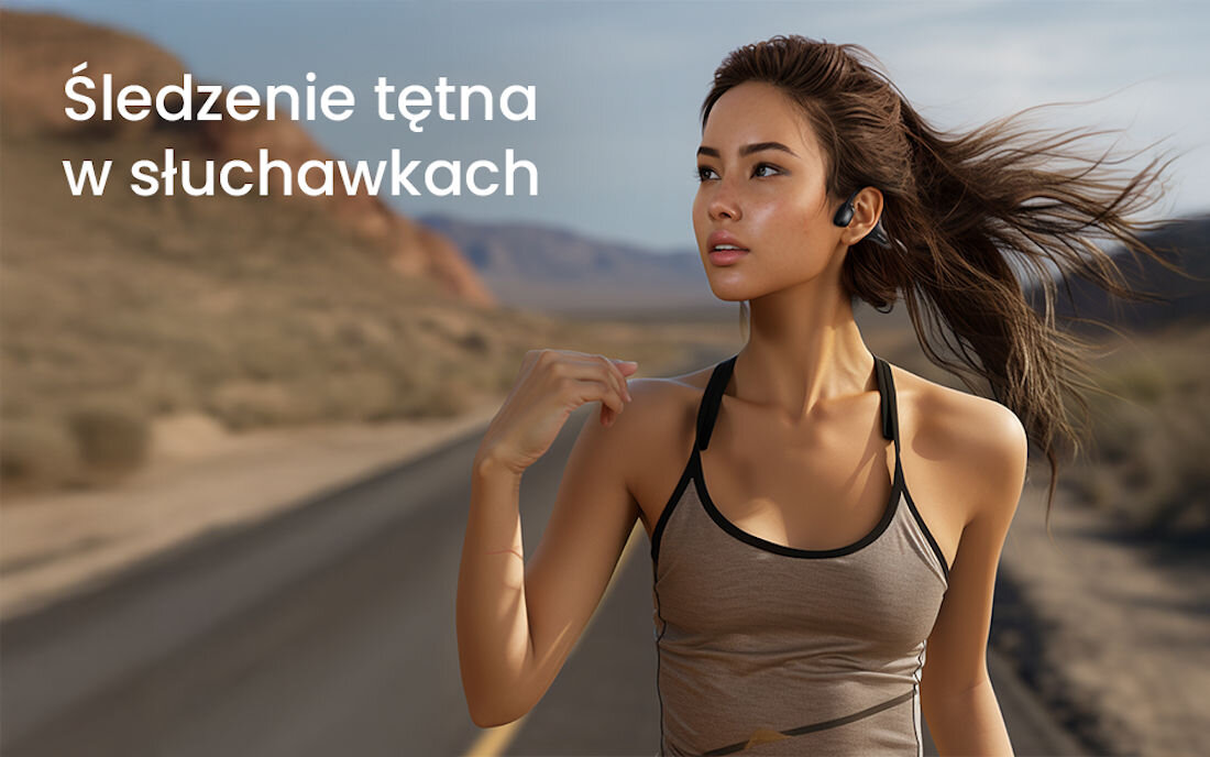 Słuchawki MOJAWA HaptiFit Terra - Włącz tryb sportowy, Haptyczny metronom, Czujniki śledzące tętno, osoba uprawiająca jogging