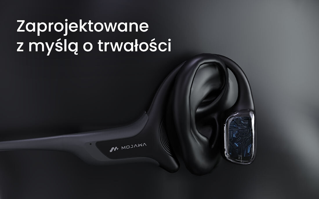 Słuchawki MOJAWA HaptiFit Terra - Trwałe i wytrzymałe, brak szczelin, żywotność, przekrój słuchawek na czarnym tle, kadr słuchawek na czarnym tle