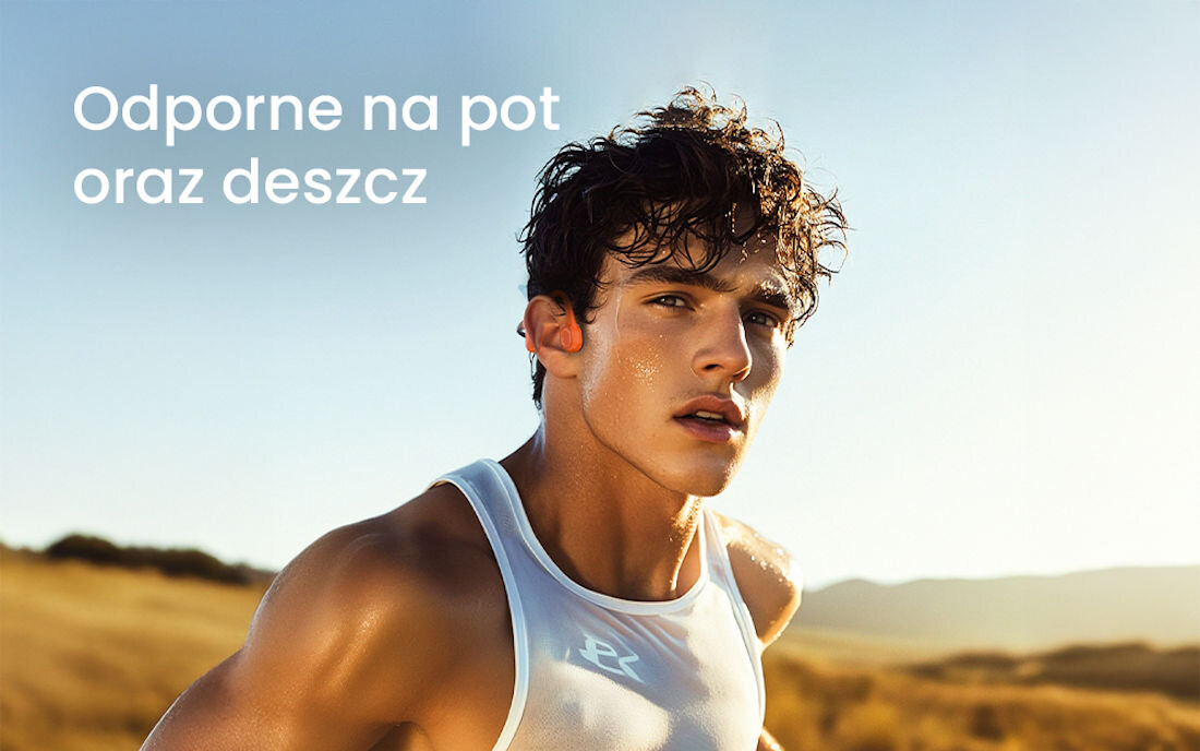 Słuchawki MOJAWA Aerra - Gotowe na trudne warunki, IP67, osoba z założonymi słuchawkami uprawiająca jogging