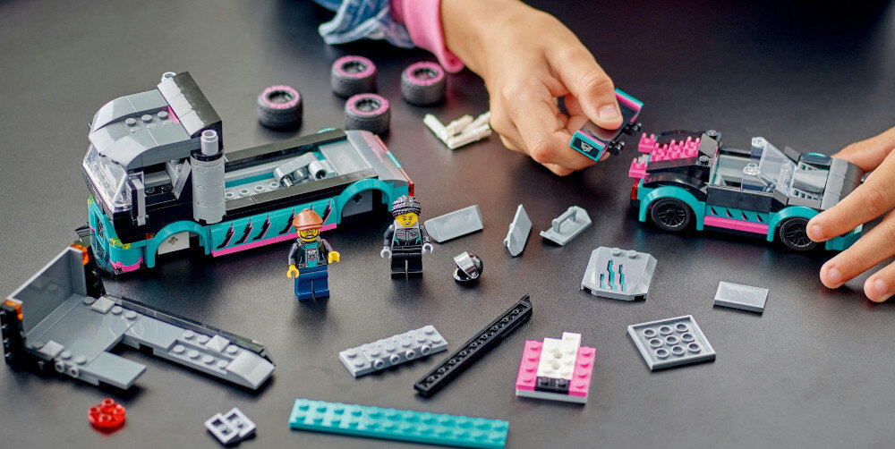 KLOCKI LEGO CITY SAMOCHÓD WYŚCIGOWY I LAWETA 60406 budowa wyobraźnia