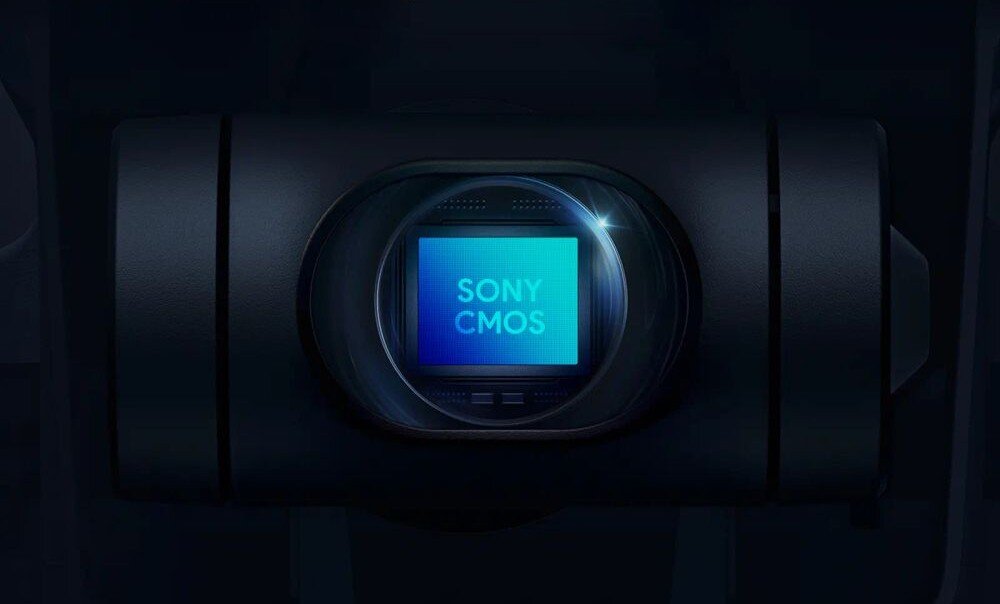 Dron POTENSIC Atom 2 Expansion Kit Zbliżenie na kamerę urządzenia z cyfrową wizualizacją matrycy i napisem 'SONY CMOS'