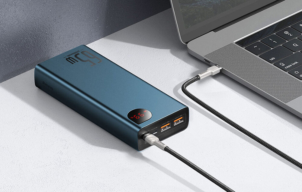 Powerbank BASEUS Adaman Metal 20000mAh 65W Niebieski ładowanie urządzenie konstruckja moc