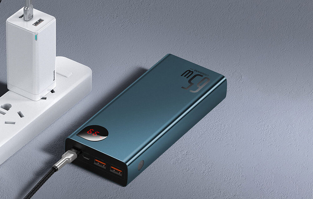 Powerbank BASEUS Adaman Metal 20000mAh 65W Niebieski ładowanie urządzenie konstruckja moc