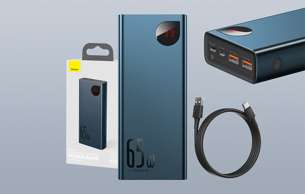 Powerbank BASEUS Adaman Metal 20000mAh 65W Niebieski ładowanie urządzenie konstruckja moc