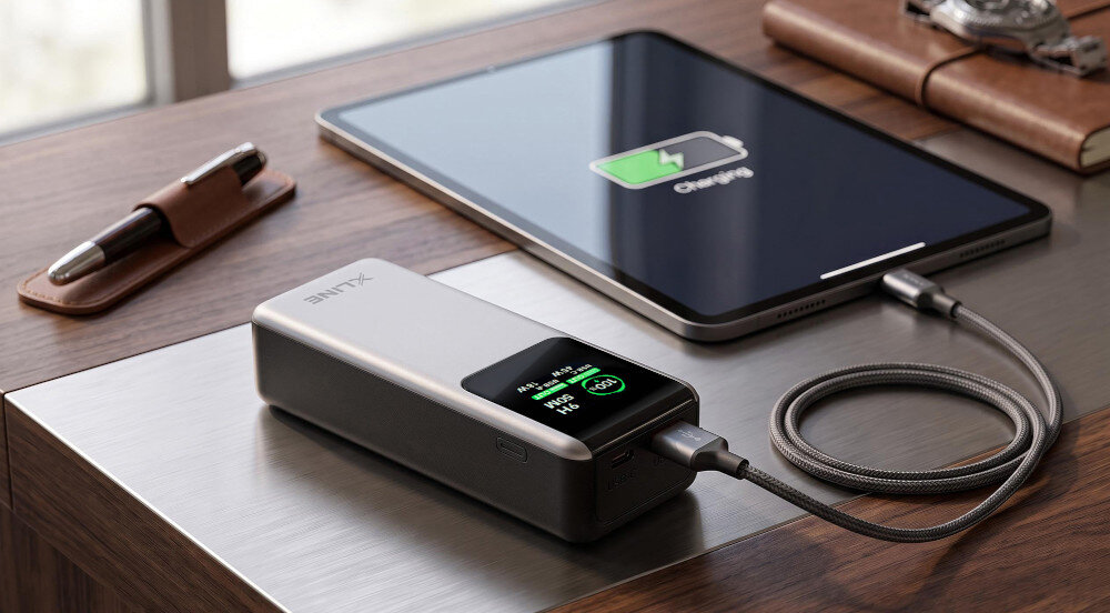 Powerbank XLINE GPB420K 20000 mAh 100W Czarny, USB-C 100 W, wejście 65 W, przewód USB-C 100 cm