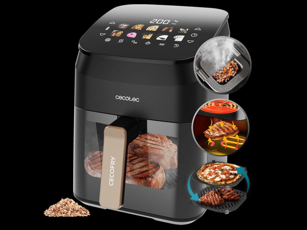 Air Fryer Frytkownica beztłuszczowa CECOTEC Cecofry&Grill Smoking 4500 3 w 1 z ukrytym grillem i wędzarnią frytkownica, grille, wędzarnia, oszczędność czasu i miejsca, łatwe przygotowanie obiadu