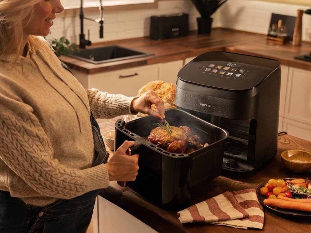 Air Fryer Frytkownica beztłuszczowa CECOTEC Cecofry&Grill Smoking 6500 3 w 1 z ukrytym grillem i wędzarnią technologia Rapid Air System, krótszy czas przygotowania, błyskawiczne nagrzewanie, mniejsze zużycie energii i oszczędność czasu