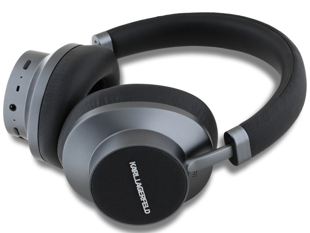 Słuchawki nauszne Karl Lagerfeld Saffiano Elongated - Czysty dźwięk, słuchawki na białym tle