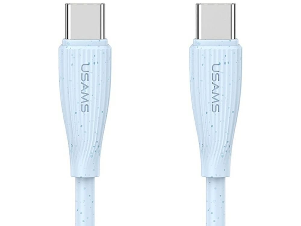 Kabel USB-C - USB-C USAMS Green Series SJ716 60W 1 m kabel na bialym tle, ladowanie, przesyl, dane