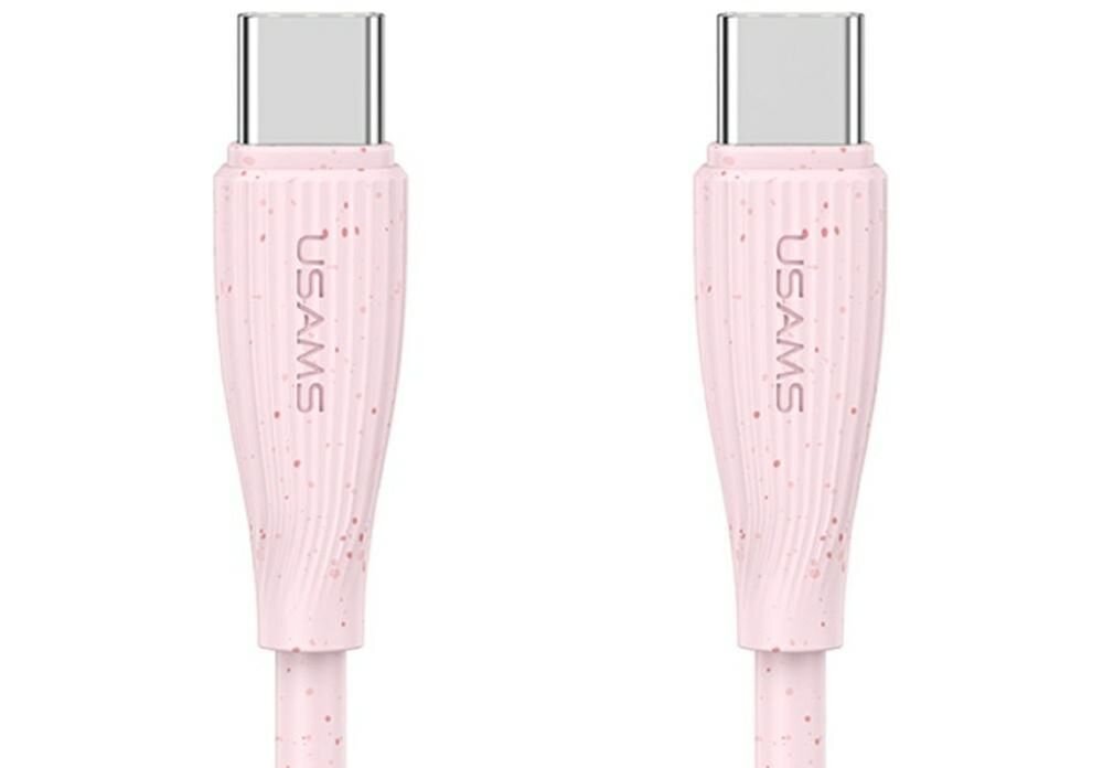 Kabel USB-C - USB-C USAMS Green Series SJ716 60W 1 m kabel na bialym tle, ladowanie, przesyl, dane