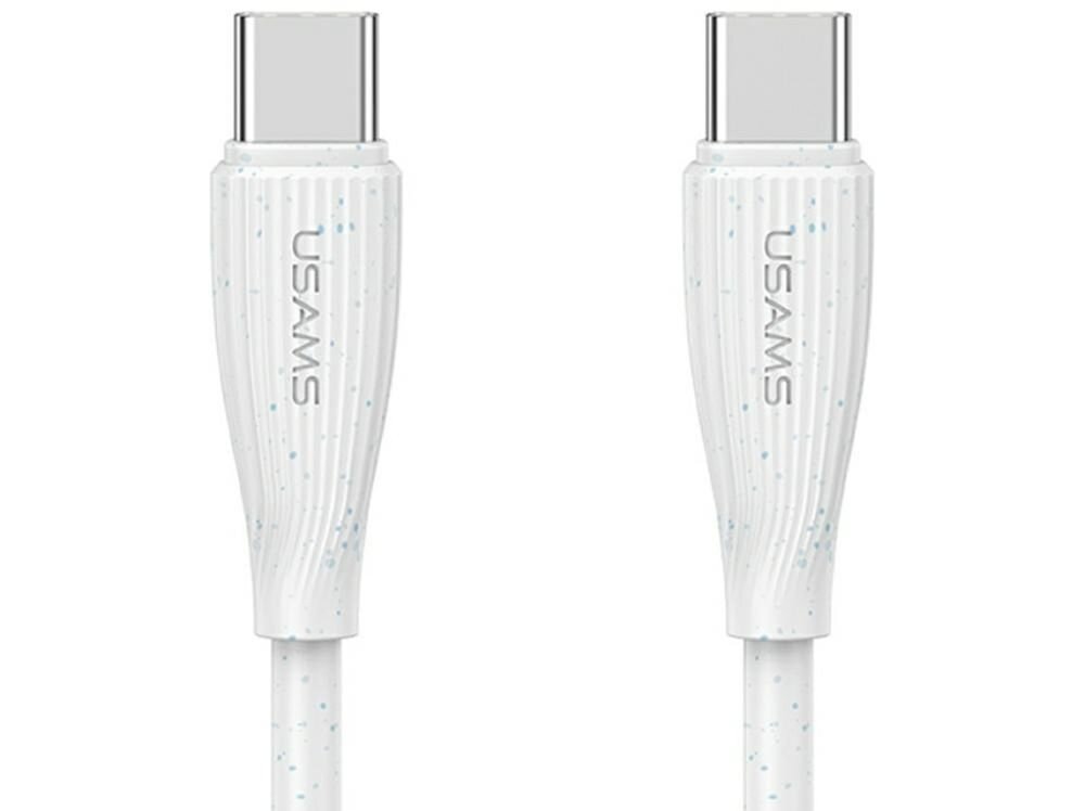Kabel USB-C - USB-C USAMS Green Series SJ716 60W 1 m kabel na bialym tle, ladowanie, przesyl, dane
