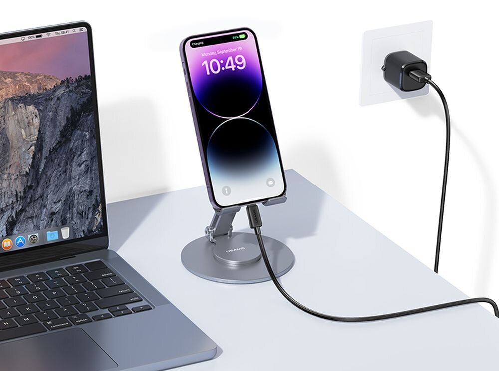 Kabel USB-A Lightning USAMS KY Series US-SJ689 1 m estetyka niezawodnosc, kabel podlaczony do smartfona