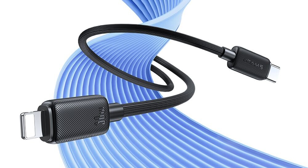Kabel USB-C Lightning USAMS KY Series US-SJ692 1 m kompaktowy, dlugi kabel, do ladowania, kabel zwiniety, czarny