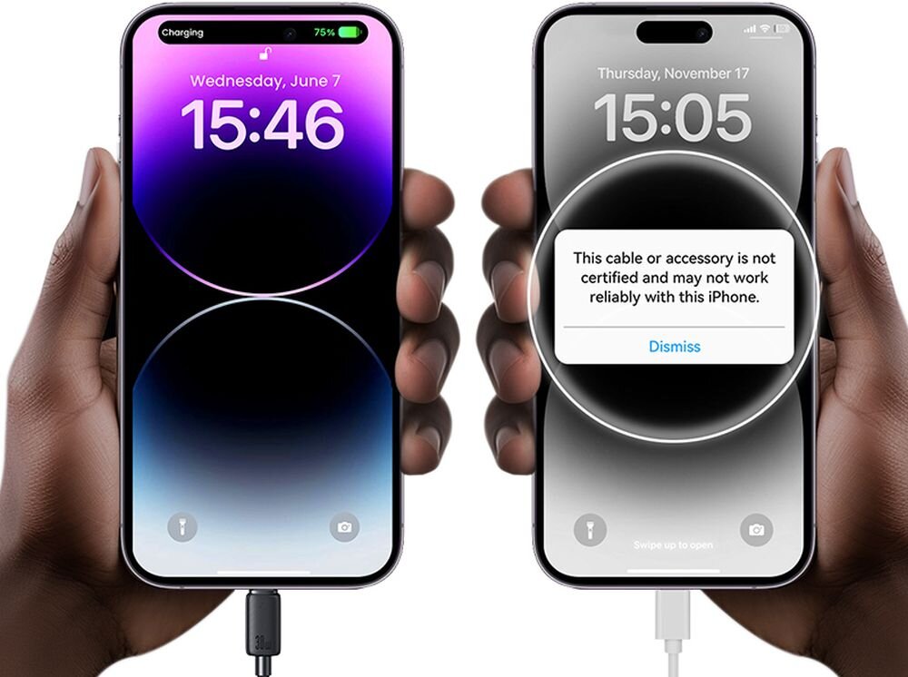 Kabel USB-C Lightning USAMS KY Series US-SJ692 1 m funkcjonalnosc przewod, ladowanie, podlaczenie dwoch smartfonow kablem