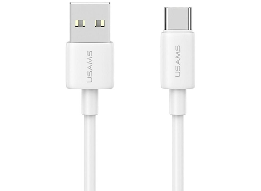 Kabel USB - USB-C USAMS YD Series SJ708 18W 1m ladowanie, bialy kabel na bialym tle