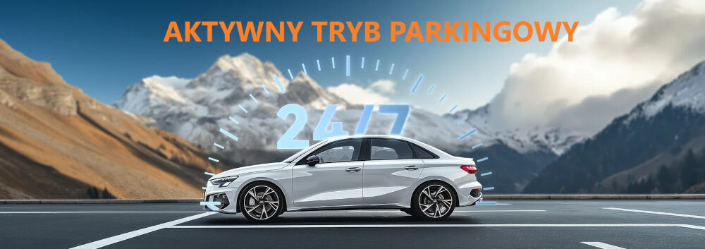 Wideorejestrator VANTRUE N4S aktywny tryb parkingowy detekcja ruchu kolizji, samochód stojący na parkingu