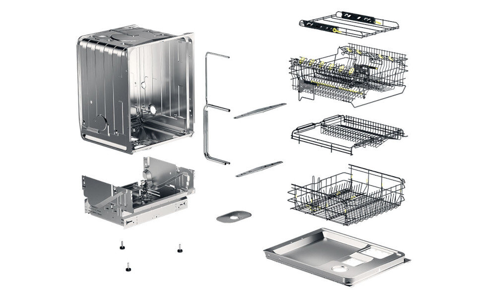 ZMYWARKA ASKO DFI544H/1 kosze elementy wnętrze konstrukcja stalowe elementy zmywarki stal nierdzewna wysoka jakość mniej plastiku trwałość estetyka
