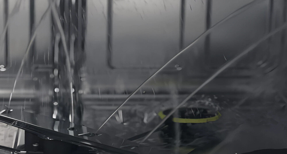 ZMYWARKA ASKO DFI545N lifestyle wizualizacja wnętrze dno zmywarki żółte elementy spryskiwacz ramię system Super Cleaning system czyszczący mycie wstępne filtr czysta woda wnętrze