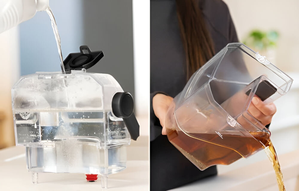 Odkurzacz piorący BISSELL SpotClean HydroSteam Pro 3700N duże osobne zbiorniki woda czysta woda brudna wyjmowane napełnianie czystą wodą opróżnianie brudnej wody prostota wygoda higiena