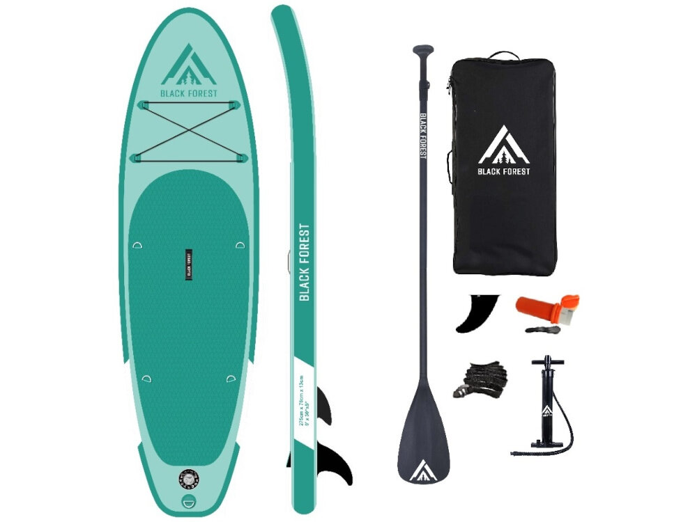 Deska SUP EXTRALINK SUP-2000 275 x 76 x 15 cm zestaw na białym tle w zestawie deska płetwa wiosło plecak pompka zestaw naprawczy linka dokumentacja