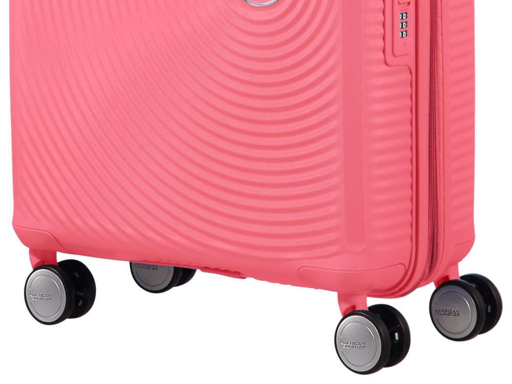 Walizka AMERICAN TOURISTER SoundBox 55 cm różowy cztery obrotowe kółka teleskopowa rączka płynny ruch i komfort podczas podróży