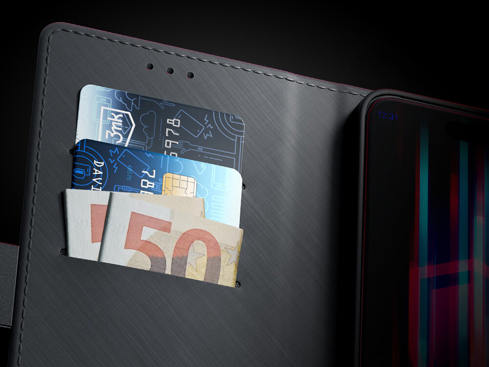 Etui 3MK Wallet Case do Motorola Edge 60 Pro Czarny Zamiast klasycznego portfela trzy kieszonki pod wymiary kart płatniczych i lojalnościowych