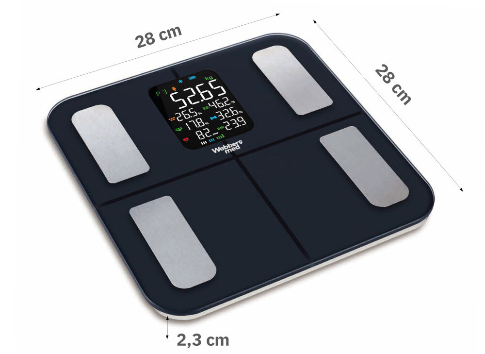Waga WEBBER Livia IF1320B Czarny Hartowane szkło o grubości 6 mm Stabilna konstrukcja antypoślizgowe elementy wymiary