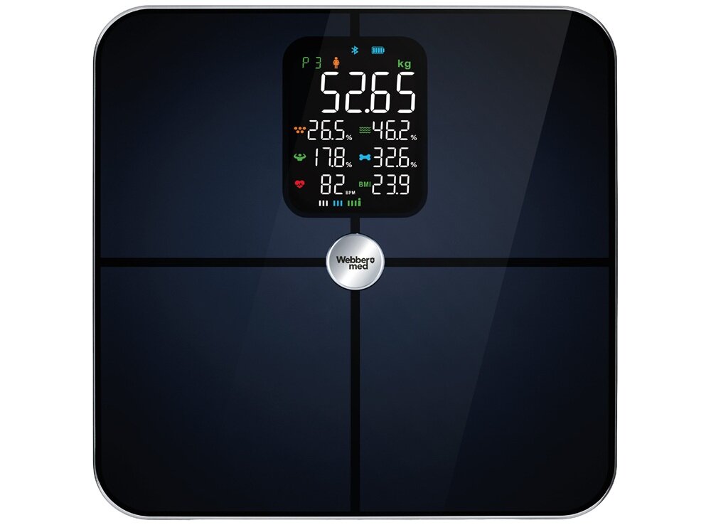 Waga łazienkowa WEBBER Bonita SBS-1321B-B Czarny łączność Bluetooth, szybkie i stabilne przesyłanie danych, stały dostęp