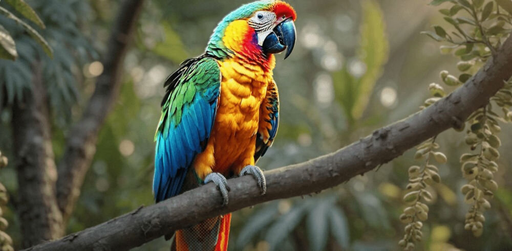 Telewizor LG 55QNED93A6A AI Picture Pro poprawa jakości obrazu, papuga siedząca na drzewie