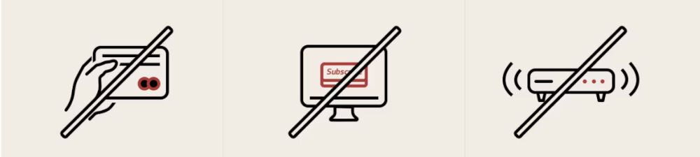 Telewizor LG 75NANO81A6A bez opłat bez kabli wygoda, przekreślona karta płatnicza, dekoder oraz tv