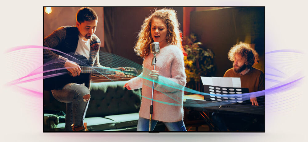 Telewizor LG 55QNED70A6A AI Clear Sound czysty dźwięk, telewizor z którego wydobywa się dźwięk