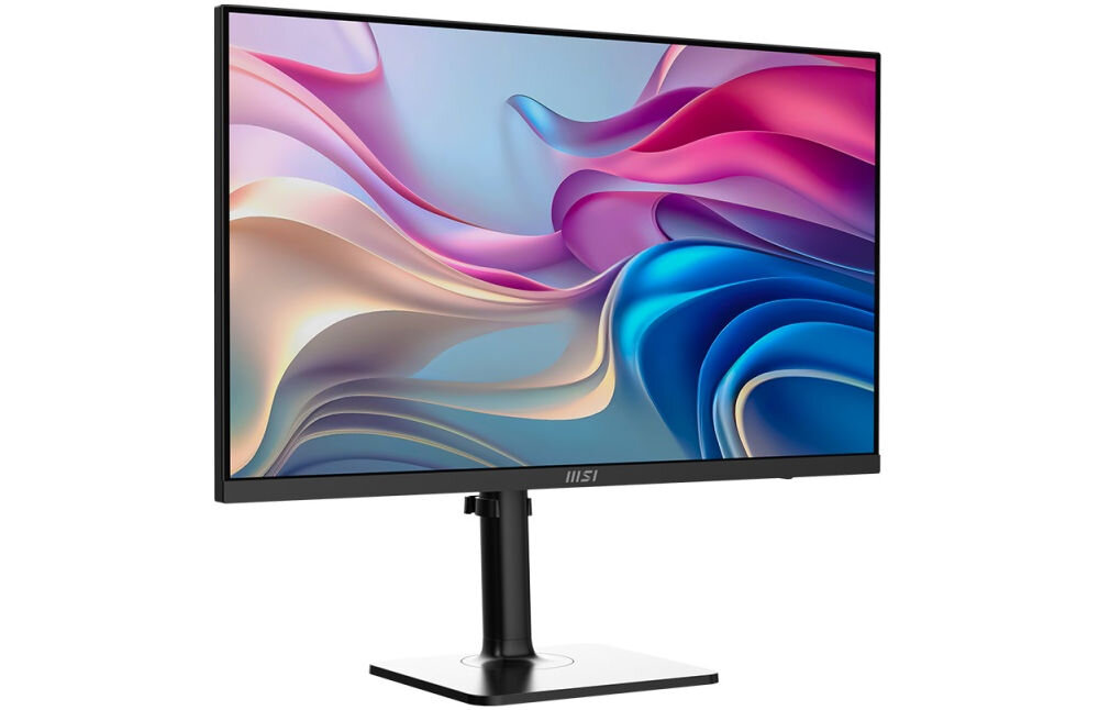 Monitor MSI MODERN MD272UPHG 27 cali 3840x2160px IPS 4 ms [GtG] prezentacja monitora na białym tle od przodu pod kątem elegancki design stabilność podstawa stabilność