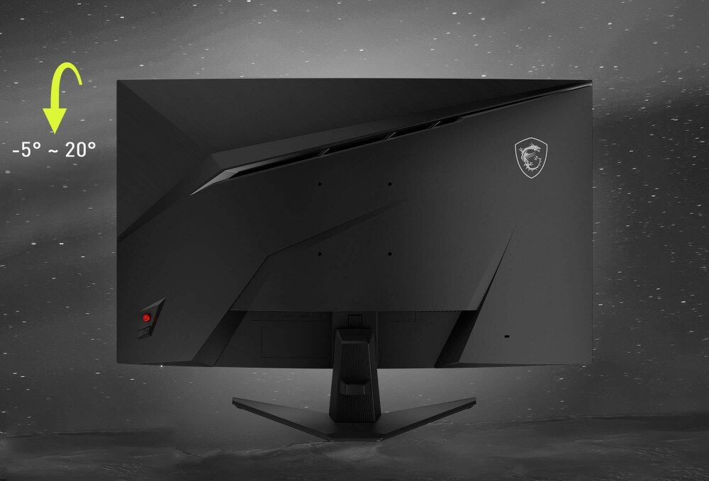 Monitor MSI MAG 321CQF E18 Tył monitora na podstawie z grafiką pokazującą regulację pochylenia od -5° do 20°