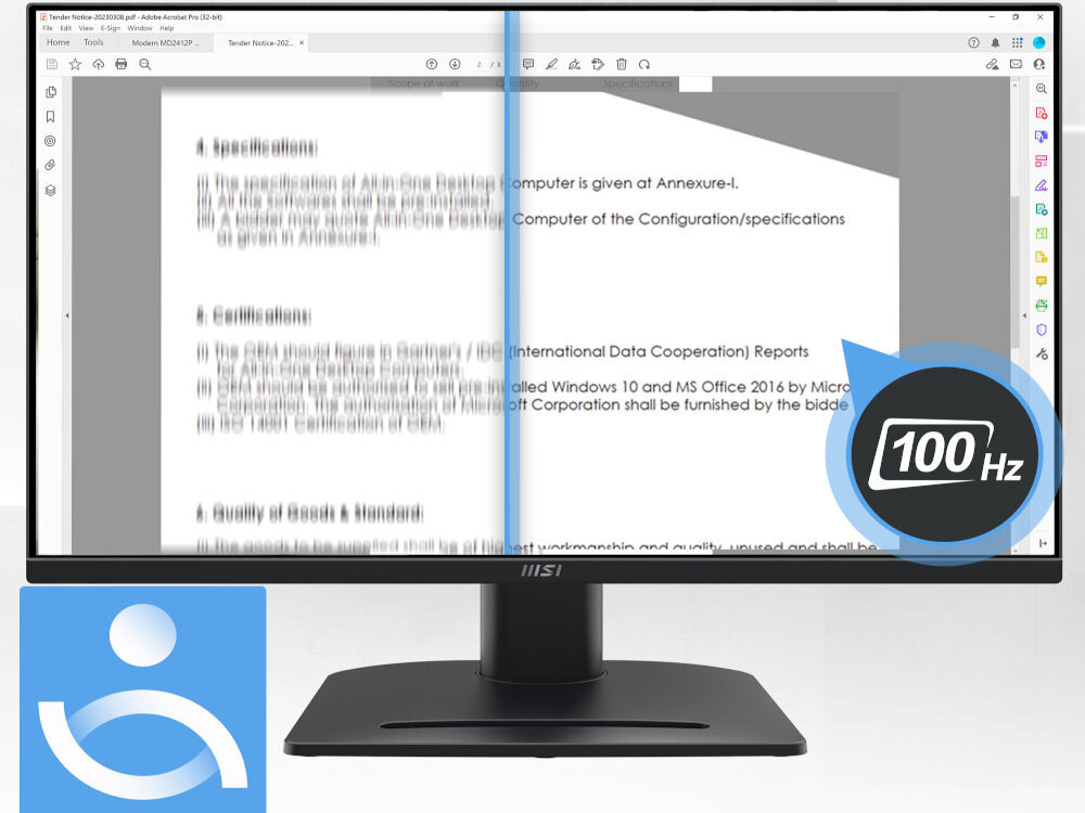 Monitor MSI Pro MP275QPG 27 cali 2560x1440px IPS 100Hz 1 ms [MPRT] działania częstotliwości odświeżania na jasnym tle 1 ms czas reakcji płynne wyświetlanie ruchu praca z treściami generowanymi przez AI efektywność komfort