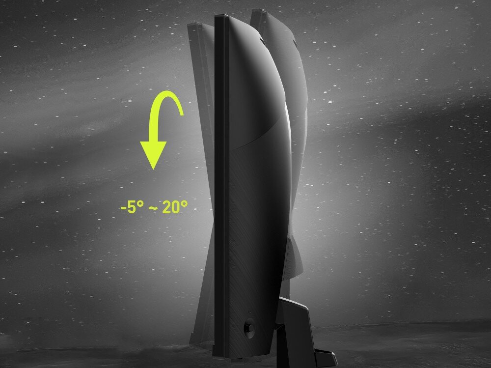 Monitor MSI Mag 276CXF Widok z profilu demonstrujący możliwość regulacji nachylenia ekranu w zakresie od -5 do 20 stopni