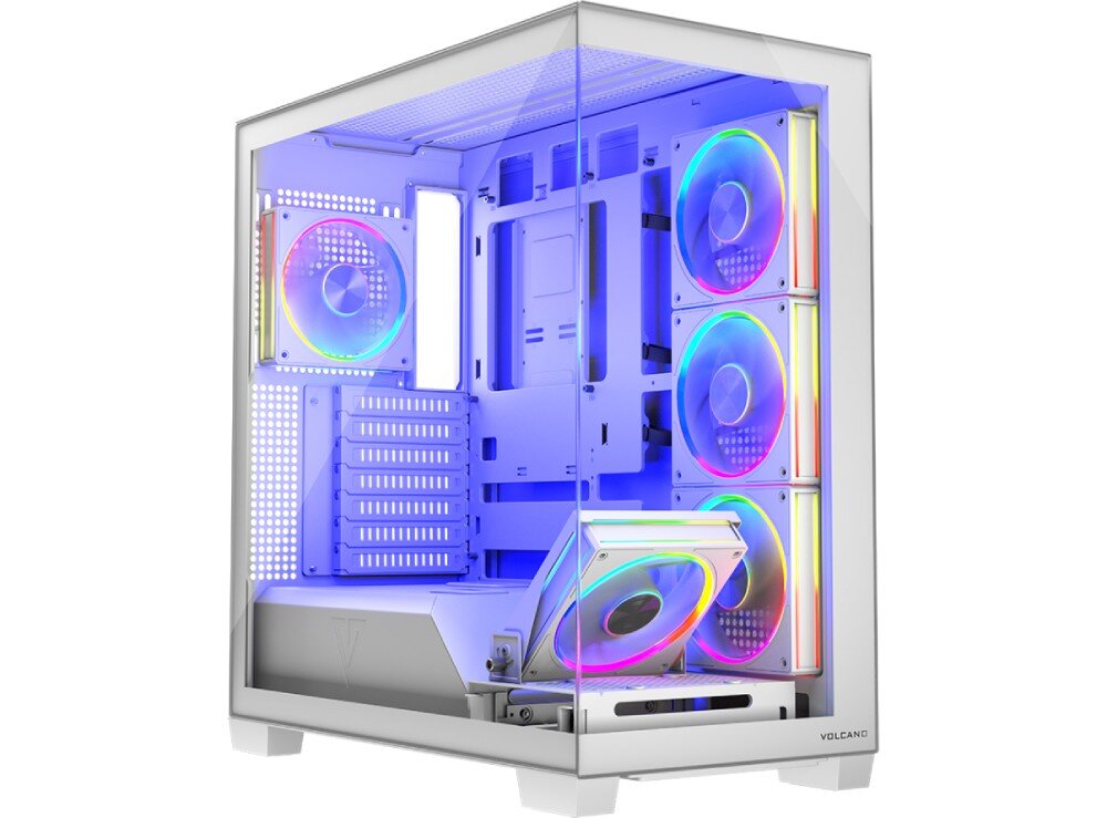 Obudowa MODECOM Volcano Stellar ARGB 5F Midi Widok pod kątem na obudowę z przeszklonym panelem przednim i bocznym