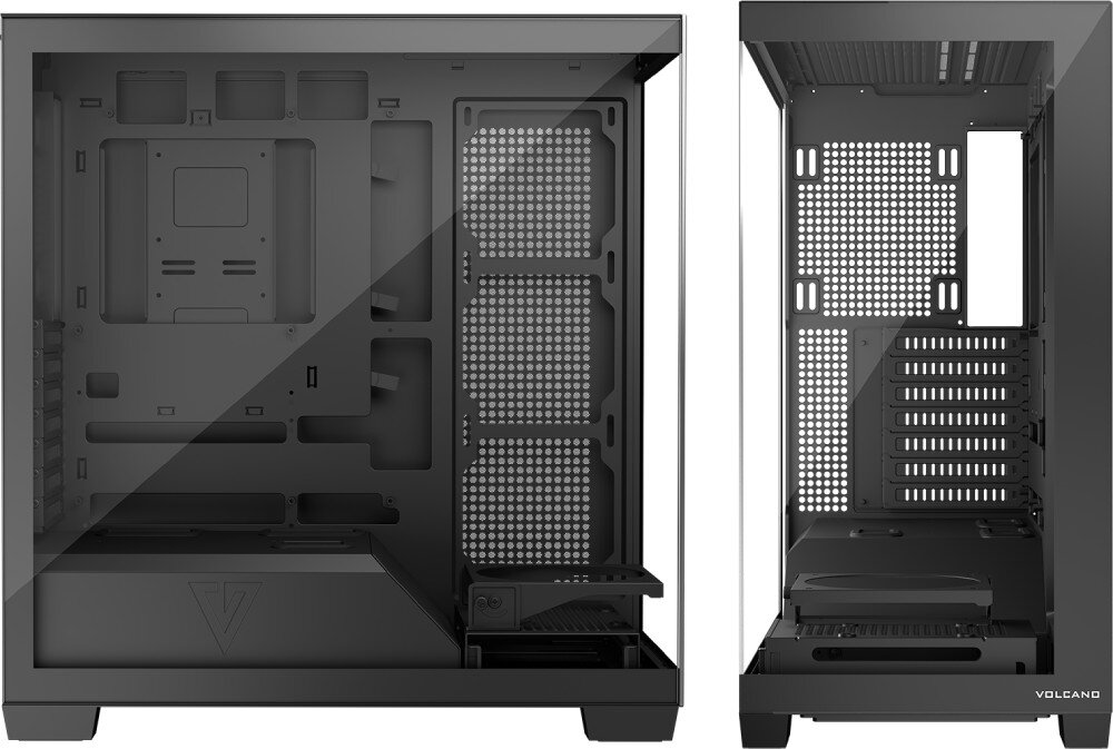 Obudowa MODECOM Volcano Stellar Midi Widok boczny na puste wnętrze obudowy za taflą hartowanego szkła
