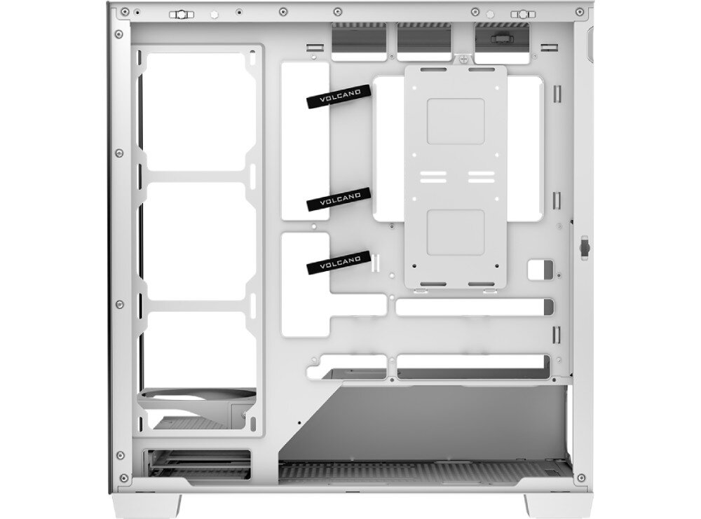 Obudowa MODECOM Volcano Stellar Midi Widok na prawą stronę obudowy po zdjęciu panelu ukazujący miejsce na aranżację okablowania i montaż dysków