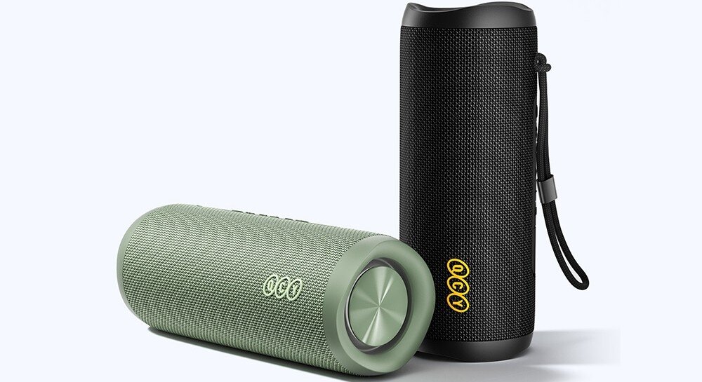 Głośnik mobilny QCY SP7 akumulator 5200 mAh do 14 godzin pracy, głosnik w dwóch wersjach kolorystycznych na białym tle