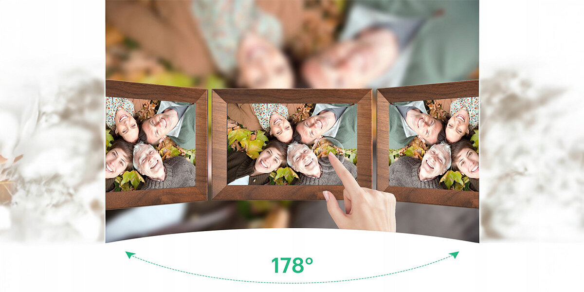 Ramka cyfrowa KODAK CF102P Brązowy, Ekran, który ożywia zdjęcie, Prezentacja zalety szerokiego kąta zdjęć w ramce