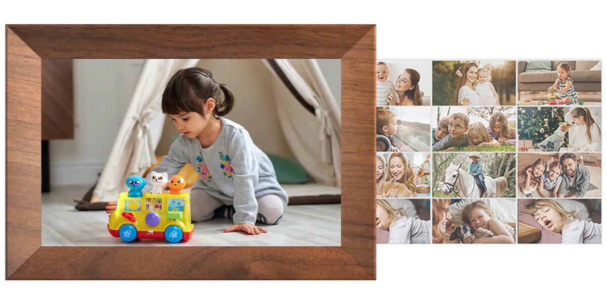 Ramka cyfrowa KODAK CF102P Brązowy, Pamięć, którą zwiększysz, Ramka z lewej strony, po prawej wizualizacja dużej ilości fotografii