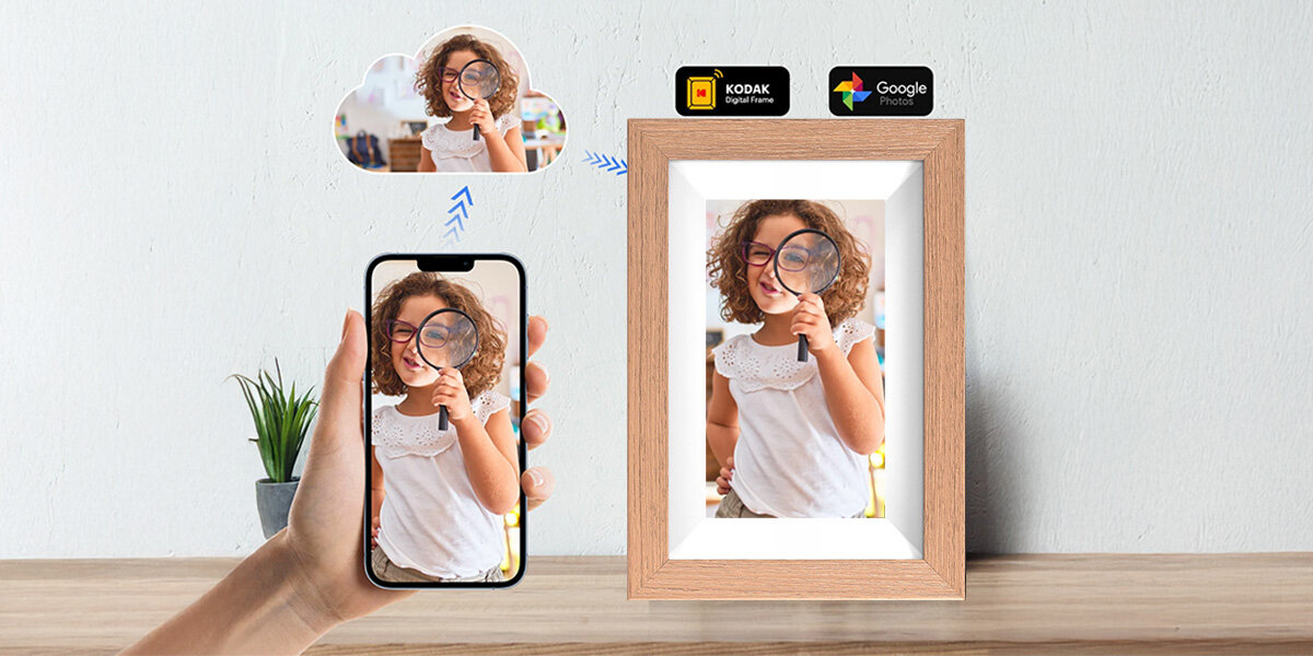 Ramka cyfrowa KODAK RCF-702W Burlywood PAMIEC SD Ramka w raz z telefonem oraz chmurą