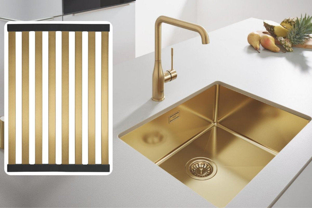 OCIEKACZ NA NACZYNIA GROHE lifestyle wizualizacja Szczotkowane złoto produkt kuchnia zlewozmywak bateria