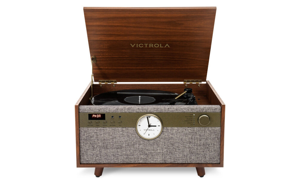 Gramofon VICTROLA VTA-835SB - Wkładka w zestawie, gramofon od frontu na białym tle