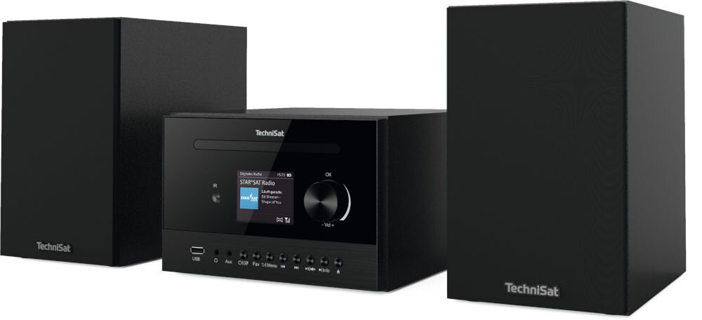 Wieża TECHNISAT Classic 800 IR radio DAB+ FM zapis stacji, wieża po skosie na białym tle