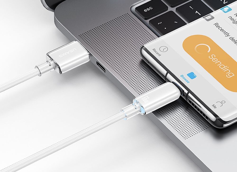 Kabel USB-A - USB-C USAMS Cloud Series US-SJ658 66W 1.2 m funkcja 2w1, ladowanie, podlaczony smartfon do laptopa