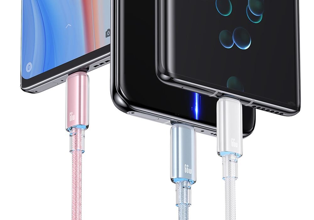 Kabel USB-A - USB-C USAMS Cloud Series US-SJ658 66W 1.2 m styl, akcesorium, podlaczenie, podswietlenie, detale, podlaczone kable do smartfonow
